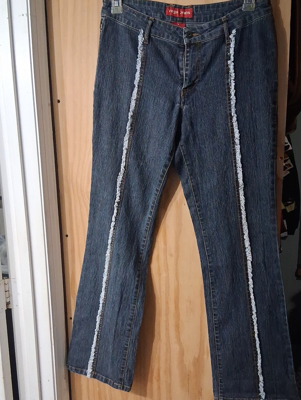 Vega Jeans Women’s Dark Blue Flared Jeans with Frayed Side Trim